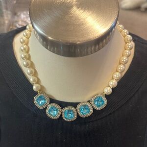 Elegant Pearl and Blue Stone Necklace- Heidi Daus